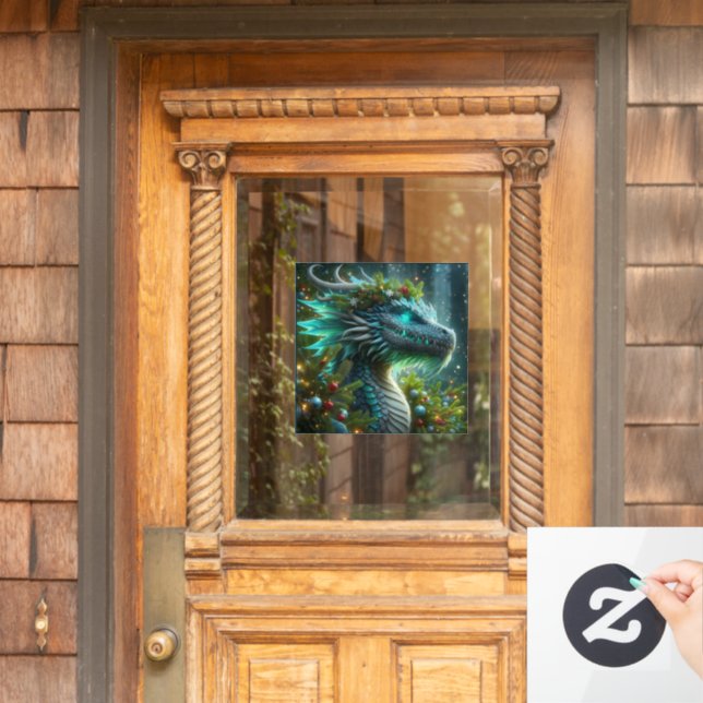 Magical Turquoise Christmas Dragon Window Cling (Home Door)