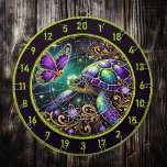 Magical Turtle Butterfly Rustic Room Art Dart Board<br><div class="desc">Transform your man cave or hunting lodge into a magical retreat with this one-of-a-kind artwork. A glowing turtle with a richly detailed shell meets a butterfly that dazzles with its teal and gold wings. The cosmic backdrop, adorned with golden swirls and celestial accents, makes this piece truly enchanting. Perfect for...</div>