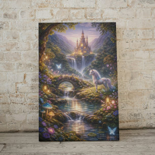 Magical twilight at the enchanted castle faux canvas print