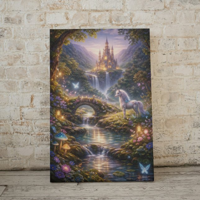 Magical twilight at the enchanted castle faux canvas print (Creator Uploaded)