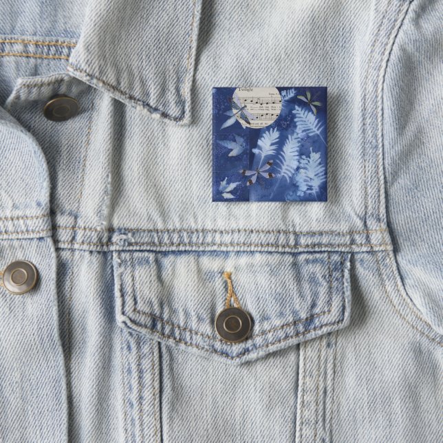 Magical Twilight Dance Dragonfly Cyanotype Pinback Button (In Situ)
