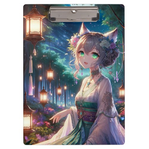 Magical Twilight Forest Anime Catgirl Double Sided Clipboard