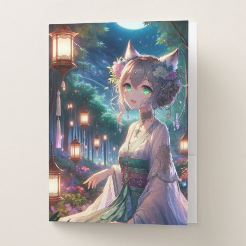 Magical Twilight Forest Anime Catgirl Pocket Folder