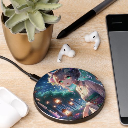 Magical Twilight Forest Anime Catgirl Wireless Charger