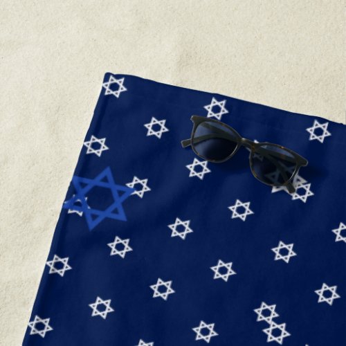 Magical Twilight White Star of David Navy Blue Beach Towel