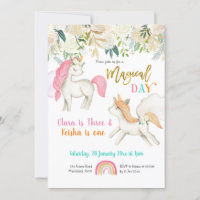 Magical Twins Unicorn Birthday Invitation