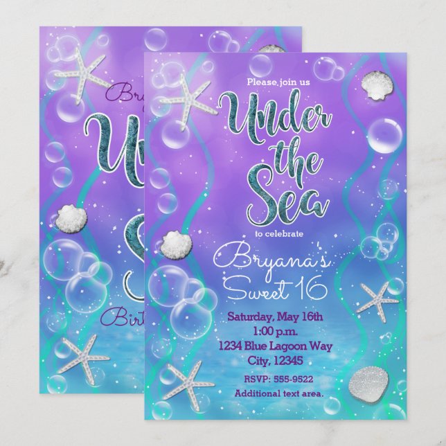 Magical Under The Sea Birthday Party Invitation (Front/Back)