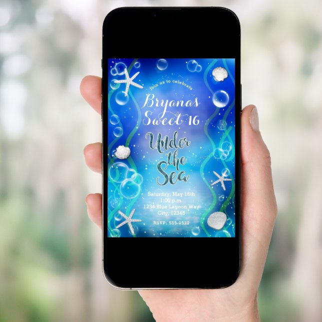 Magical Under The Sea Dark Blue Sweet 16 Birthday Invitation (Front Digital)