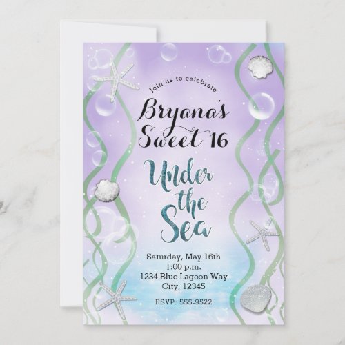 Magical Under The Sea Lavender Sweet 16 Birthday Invitation