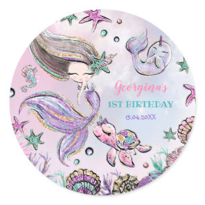 Magical Under the Sea Mermaid Baby Girl Birthday Classic Round Sticker
