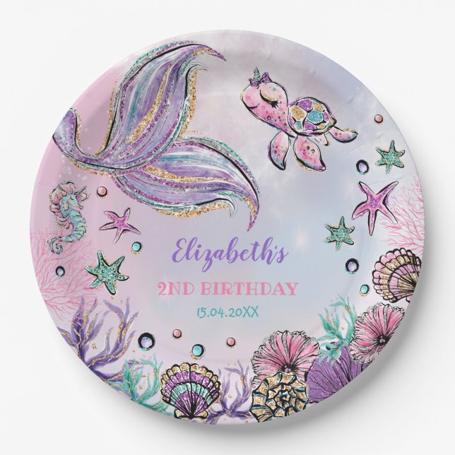 Magical Under the Sea Mermaid Tail Birthday Party Paper Plates (Front)