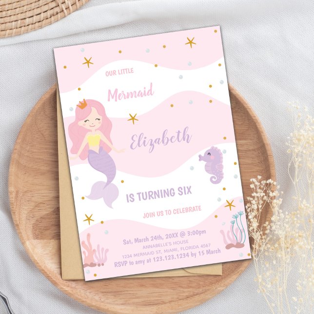 Magical Under the Sea Party for Girls Invitation (Mermaid Pink Birthday Invitations)