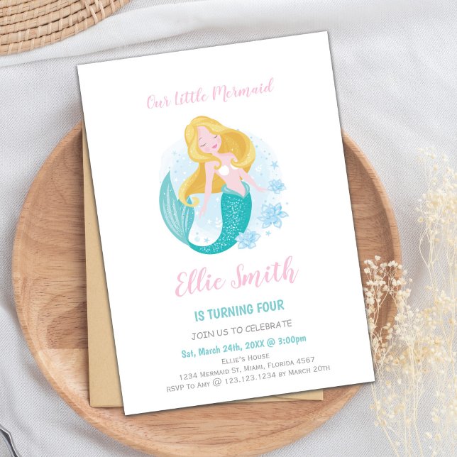 Magical Under the Sea Party Invitations for Girls (Mermaid Girl Birthday Invitations)