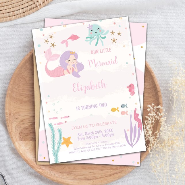 Magical Under the Sea Party Invitations for Girls (Our Little Mermaid Birthday Invitations)