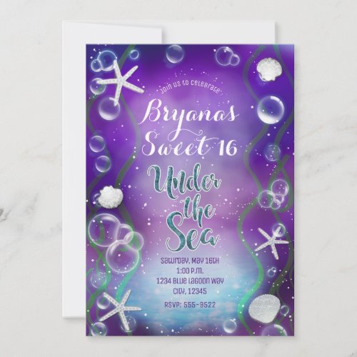 Magical Under The Sea Purple Sweet 16 Birthday  In Invitation