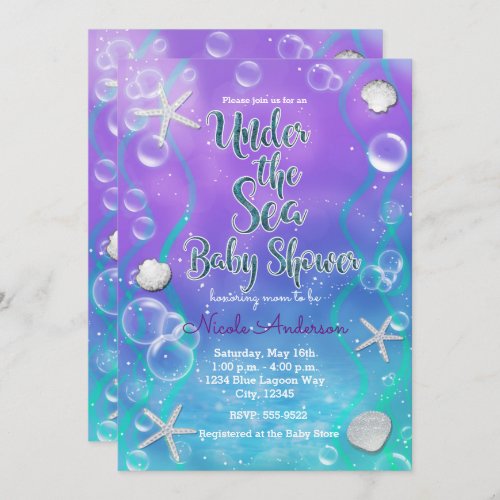 Magical Under The Sea Purple Teal Baby Shower Invitation