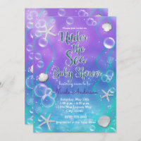 Magical Under The Sea Purple Teal Baby Shower Invitation