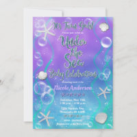 Magical Under The Sea Purple Twins Baby Shower  Invitation