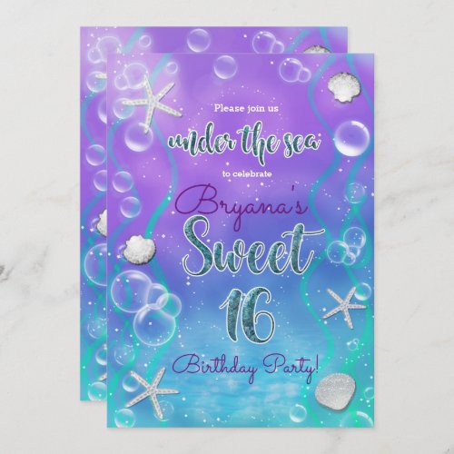 Magical Under The Sea Sweet 16 16th Birthday Party Invitation