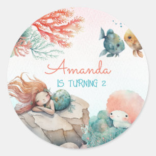 Magical Under The Sea Watercolor Birthday Party Classic Round Sticker