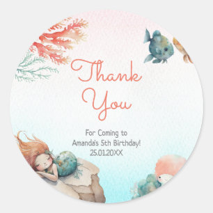 Magical Under The Sea Watercolor Birthday Party Classic Round Sticker