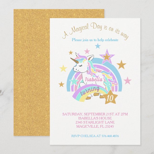 Magical Unicorn 00th Birthday Invitation (Front/Back)