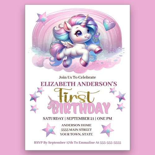 Magical Unicorn 1st Birthday Invitation