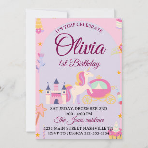 Magical Unicorn 1st Birthday Invitation for Girls