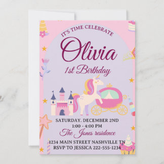 Magical Unicorn 1st Birthday Invitation for Girls