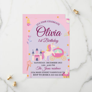 Magical Unicorn 1st Birthday Invitation for Girls