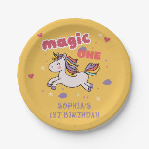Magical Unicorn 1st Birthday Invitation Paper Plates