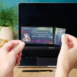Magical Unicorn 1st Birthday Movie Night Invite Raffle Tickets