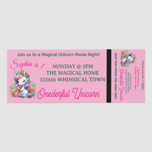 Magical Unicorn 1st Birthday Movie Night Invite Raffle Tickets