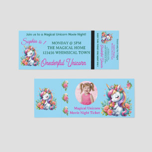Magical Unicorn 1st Birthday Movie Night Invite Raffle Tickets