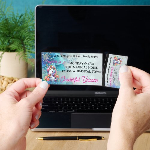 Magical Unicorn 1st Birthday Movie Night Invite Raffle Tickets