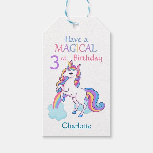 Magical Unicorn 3rd Birthday Gift Tags