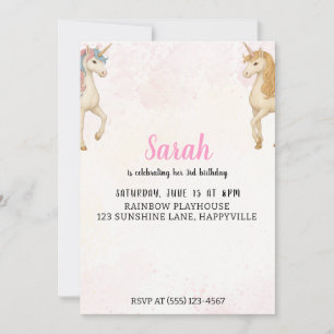 Magical Unicorn 3rd Birthday Invitation Pink
