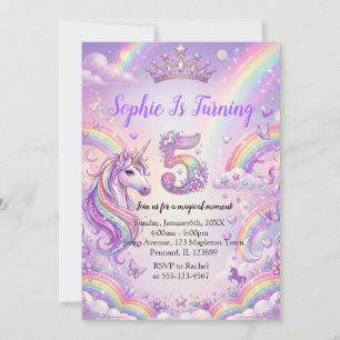 Magical Unicorn 5th Birthday  Invitation