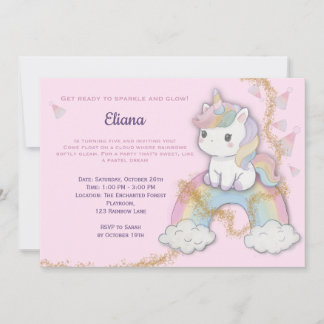 Magical Unicorn 5th Birthday Pastel Rainbow Invitation