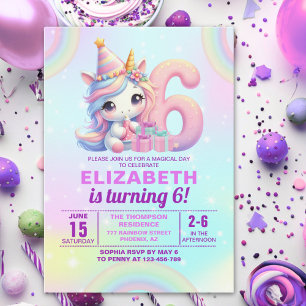 Magical Unicorn 6th Birthday – Rainbow Invitation