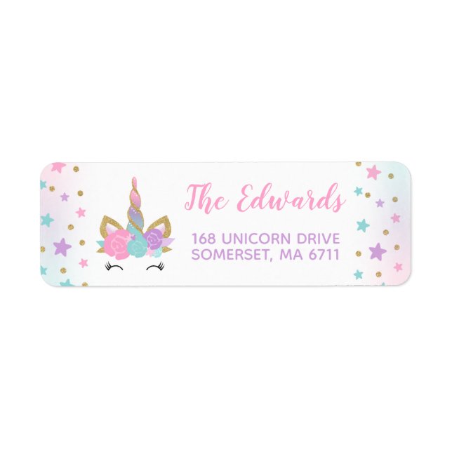 Magical Unicorn Address Labels Unicorn Party (Front)