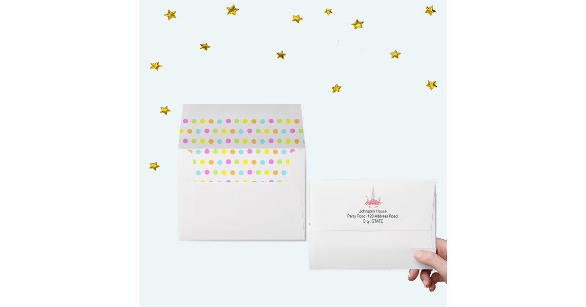 Magical Unicorn and Confetti Birthday Envelope | Zazzle