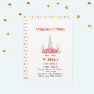 Magical Unicorn and Confetti Birthday Invitation