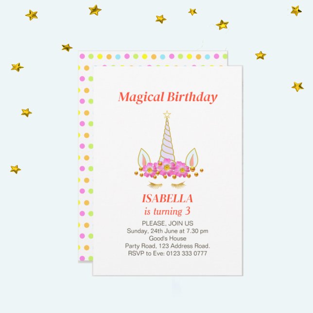 Magical Unicorn and Confetti Birthday Invitation (Creator Uploaded)