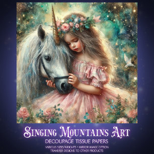 Magical Unicorn And Girl Friendship Decoupage  Tissue Paper