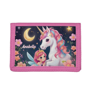 Magical Unicorn and Princess Personalized Tri-fold Wallet