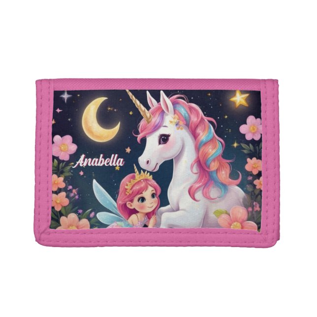 Magical Unicorn and Princess Personalized Trifold Wallet (Front)