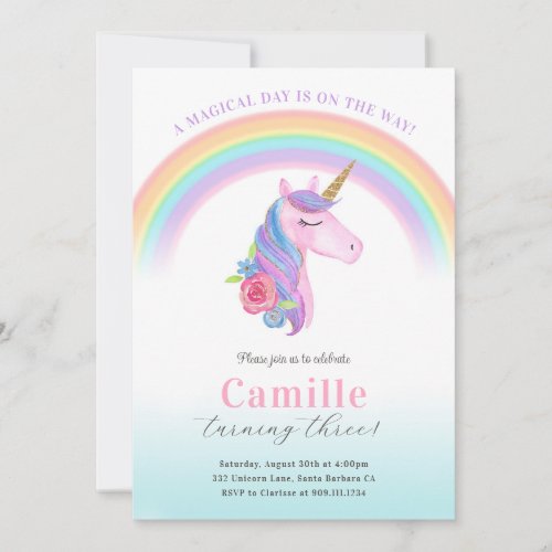 Magical Unicorn and Rainbow Birthday Invitation