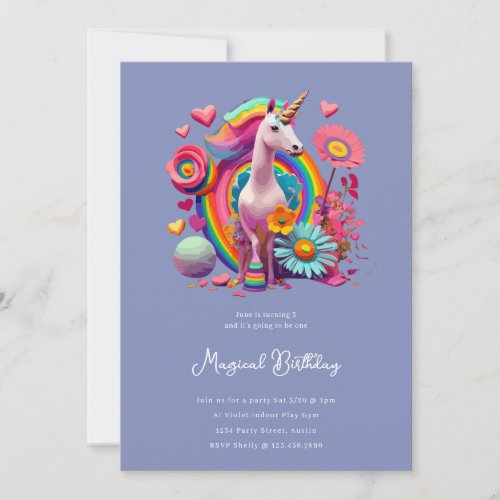 Magical unicorn and rainbow birthday party invitat invitation