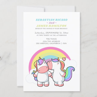 Magical Unicorn And Rainbow Fun Gay Wedding Announcement